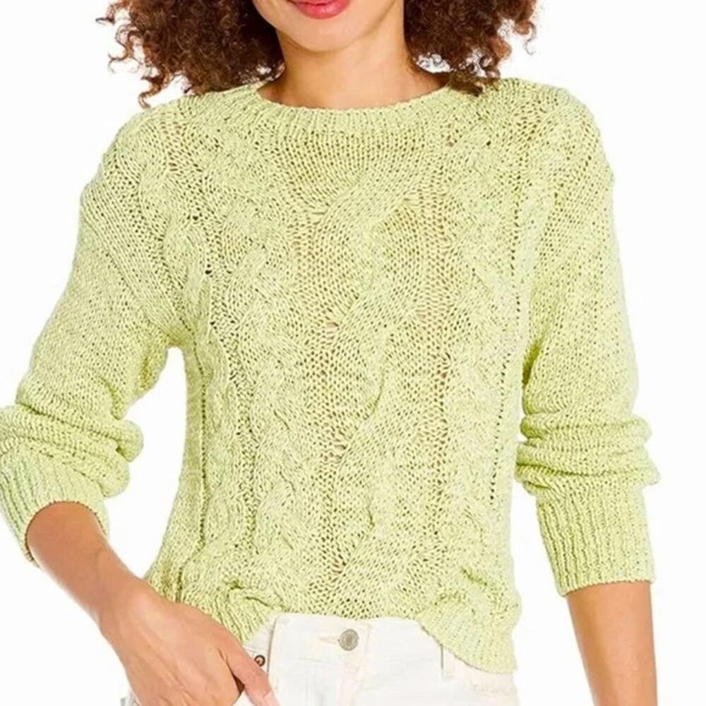 Vince Womens Cable Knit Sweater Preppy Classic Capsule Quiet Luxury Size L Green